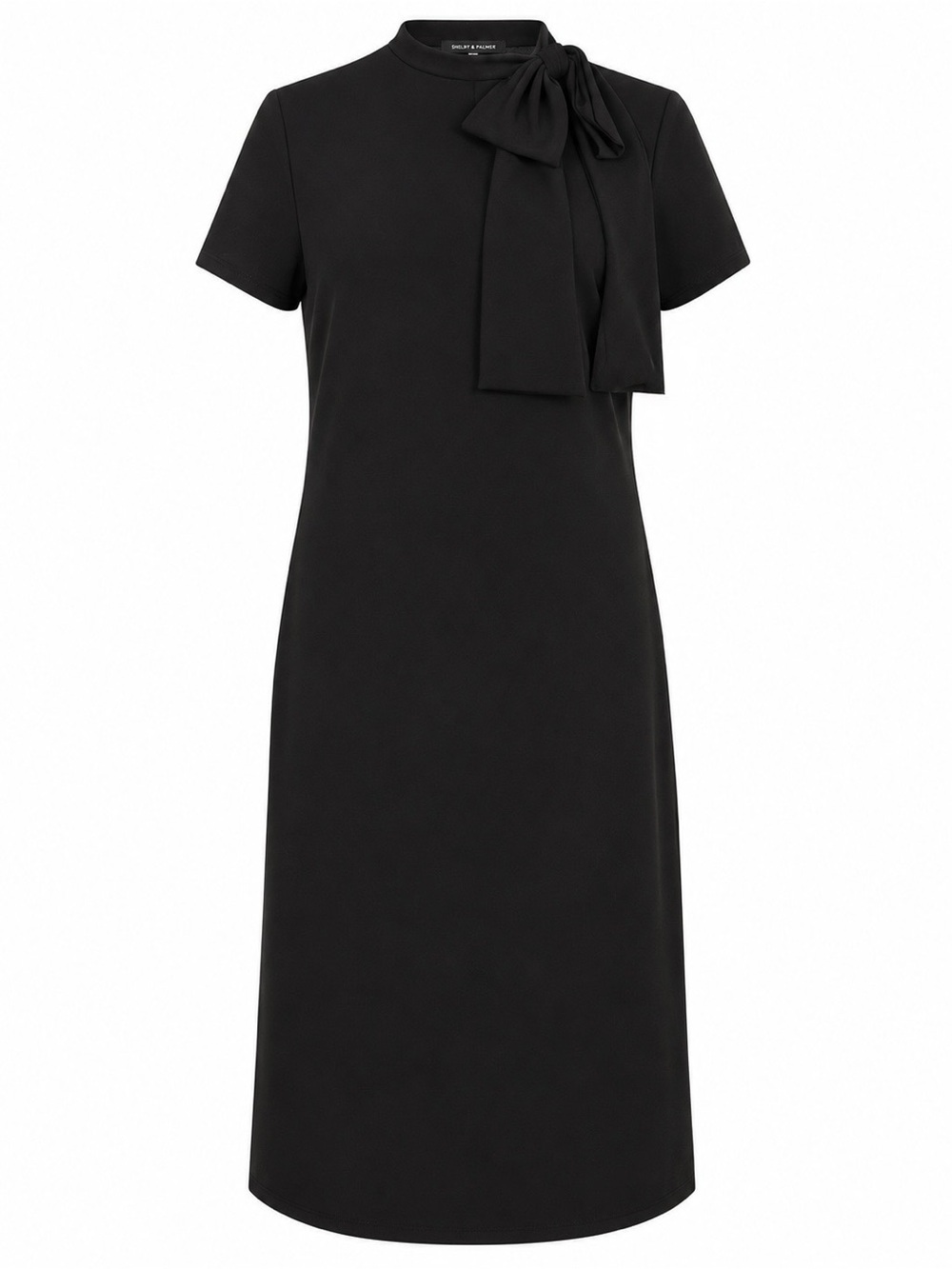 Elegant Black Bow-Neck Short Sleeve Dress